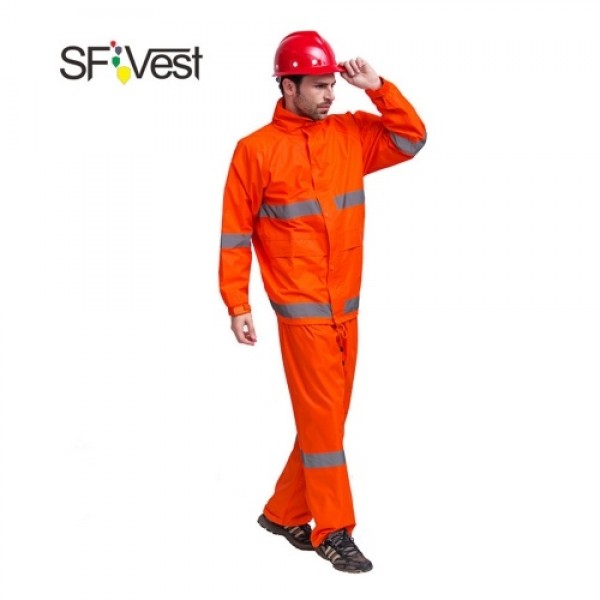 SFVest High Visibility Reflective Rainwear Suit Luminous Safety Raincoat Suit Outdoor Hiking Riding Men and Women Waterproof Oxf