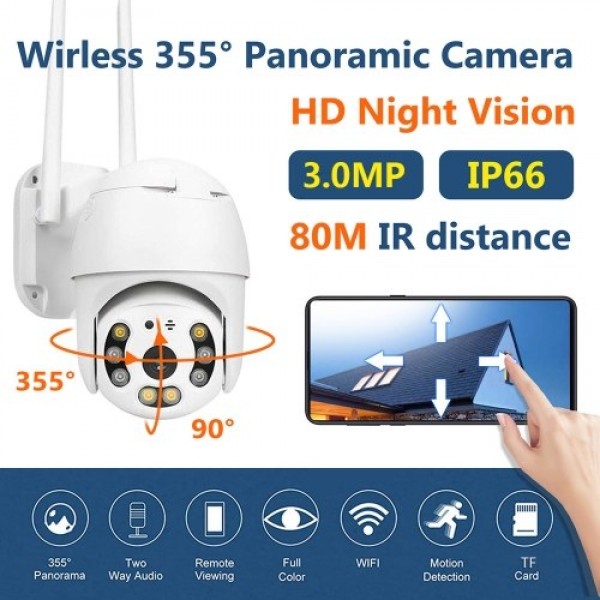 3.0MP Outdoor Wireless WiFi Security Camera 360° View 1080P WiFi Home Surveillance Camera with Pan/Tilt Color Night Vision 2-Way