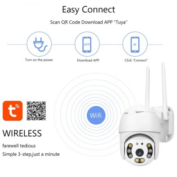 3.0MP Outdoor Wireless WiFi Security Camera 360° View 1080P WiFi Home Surveillance Camera with Pan/Tilt Color Night Vision 2-Way