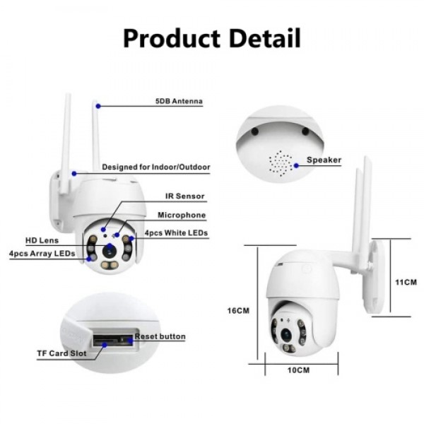 3.0MP Outdoor Wireless WiFi Security Camera 360° View 1080P WiFi Home Surveillance Camera with Pan/Tilt Color Night Vision 2-Way