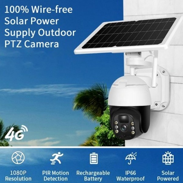 4G Solar Panel Security Camera, 2MP Rechargeable Battery Camera Home Security Camera with Full Color Night Vision, PIR Human Det