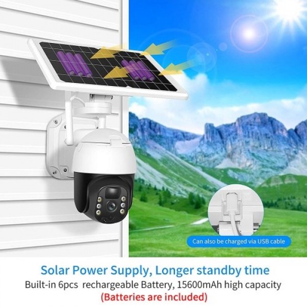 4G Solar Panel Security Camera, 2MP Rechargeable Battery Camera Home Security Camera with Full Color Night Vision, PIR Human Det