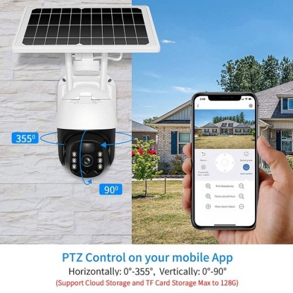 4G Solar Panel Security Camera, 2MP Rechargeable Battery Camera Home Security Camera with Full Color Night Vision, PIR Human Det