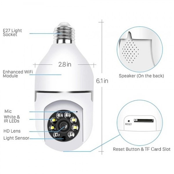 WiFi 360 Panoramic Bulb Camera 1080P Security Camera with 2.4GHz WiFi 360 Degree Panoramic viewing Wireless Home Surveillance Ca