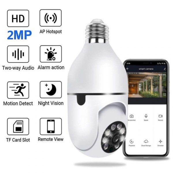 WiFi 360 Panoramic Bulb Camera 1080P Security Camera with 2.4GHz WiFi 360 Degree Panoramic viewing Wireless Home Surveillance Ca