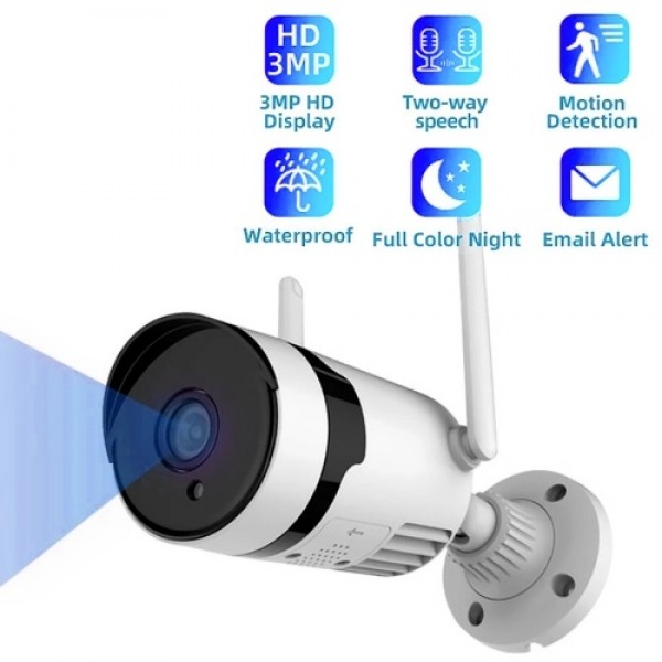 3MP Wireless Security Camera, Outdoor Waterproof WiFi Home Surveillance Bullet Camera with Night Vision, Motion Detection, Two-w