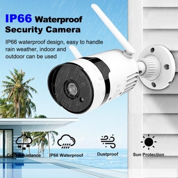 3MP Wireless Security Camera, Outdoor Waterproof WiFi Home Surveillance Bullet Camera with Night Vision, Motion Detection, Two-w