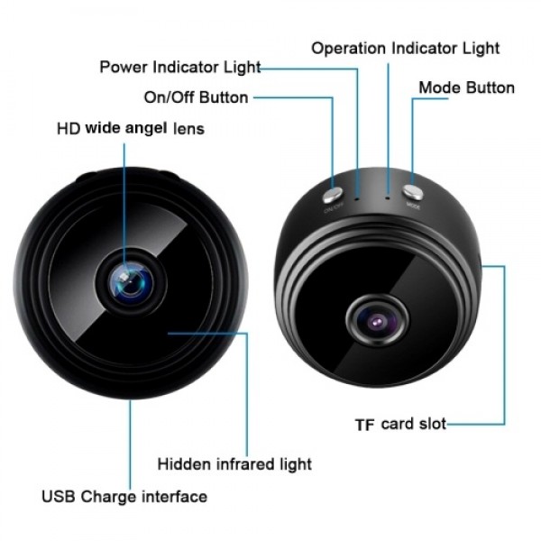 Mini Camera Home Surveillance Camera Two-Way Voice and Video Call Infrared Night Vision Motion Detection for Home Car Indoor Out