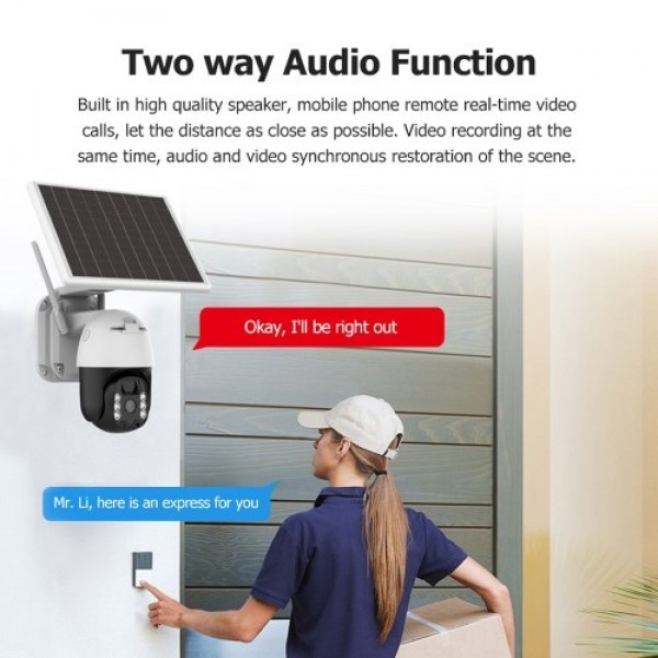 3mp Solar   Camera  Outdoor WIFI Security Camera Solar Battery Powered Home Cameras with Night Vision, PIR Motion Detection, 2 W