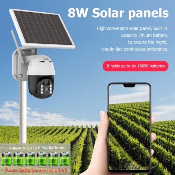 3mp Solar   Camera  Outdoor WIFI Security Camera Solar Battery Powered Home Cameras with Night Vision, PIR Motion Detection, 2 W