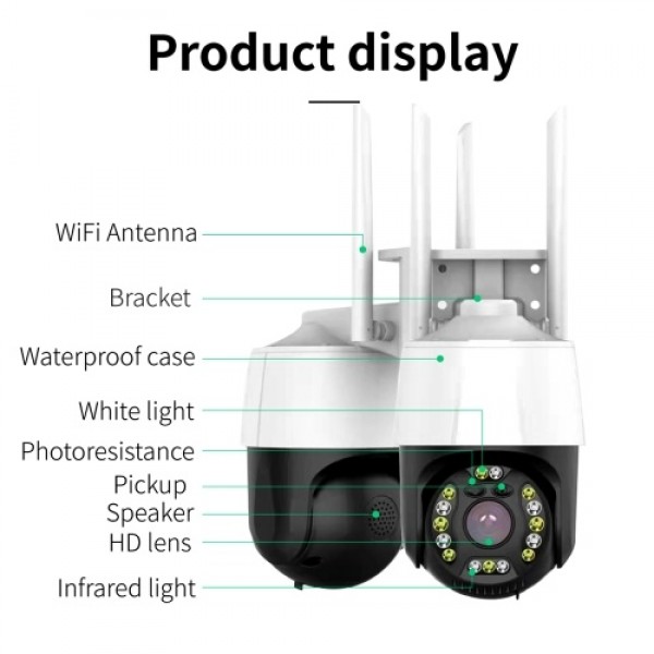 Pan Tilt Outdoor Security Camera 1080P Security Camera Outdoor 2MP WiFi Home Surveillance Camera CCTV Camera with Color Night Vi