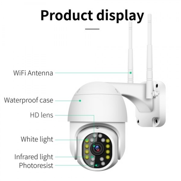 Pan Tilt Outdoor Security Camera 1080P Security Camera Outdoor 2MP WiFi Home Surveillance Camera CCTV Camera with Color Night Vi