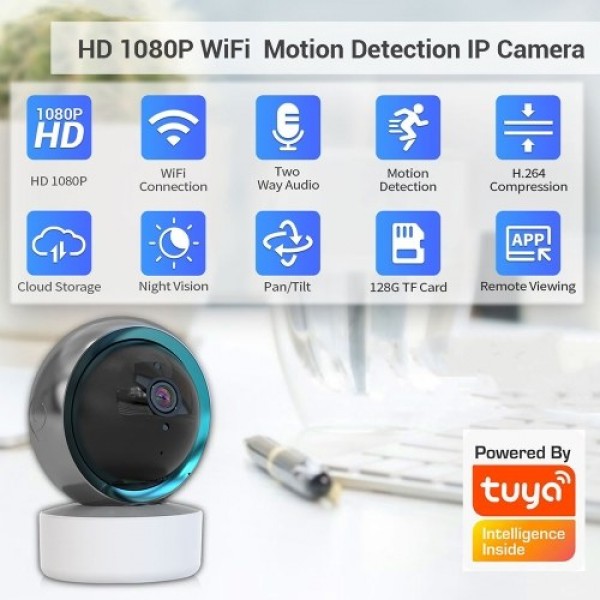 Indoor Home Security Camera 1080P Wireless WiFi Surveillance Camera with Night Vision,Motion Detection,Remote Access,Two-way Aud