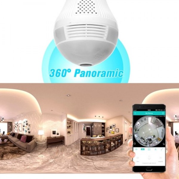 Wireless 1.3MP Mini Panoramic Fish Eye Camera WIFI 360 Degree Wireless Camera LED Light Bulb IP Camera Full Color Night Vision S