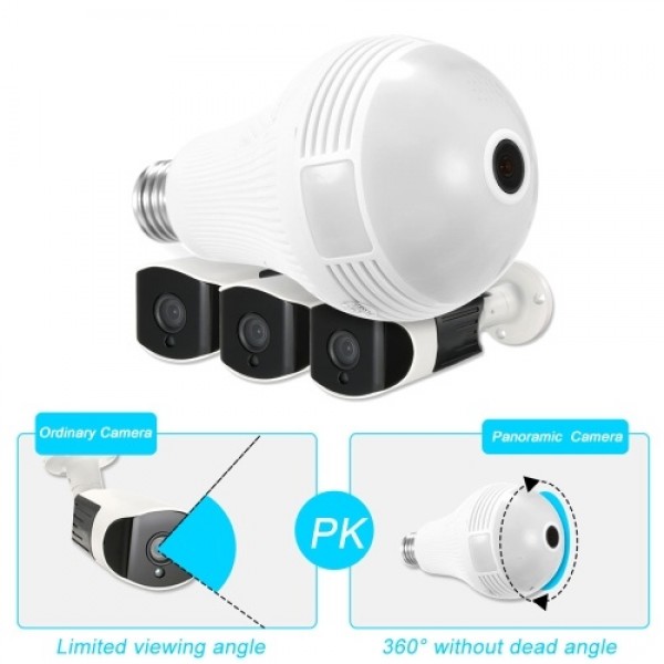 Wireless 1.3MP Mini Panoramic Fish Eye Camera WIFI 360 Degree Wireless Camera LED Light Bulb IP Camera Full Color Night Vision S