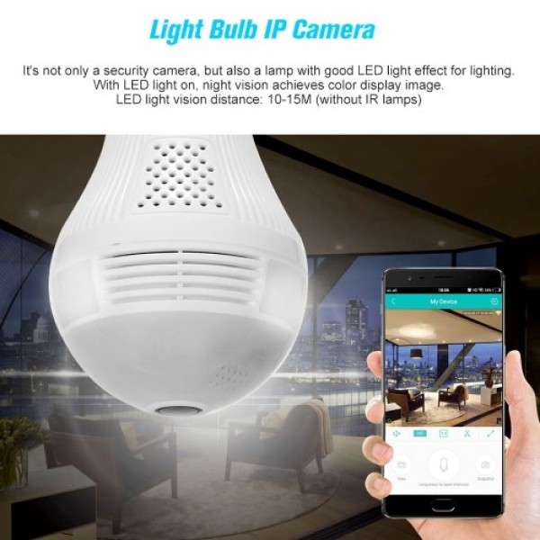 Wireless 1.3MP Mini Panoramic Fish Eye Camera WIFI 360 Degree Wireless Camera LED Light Bulb IP Camera Full Color Night Vision S