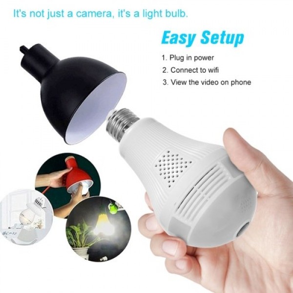 Wireless 1.3MP Mini Panoramic Fish Eye Camera WIFI 360 Degree Wireless Camera LED Light Bulb IP Camera Full Color Night Vision S