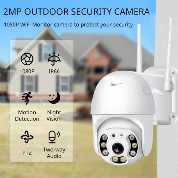 Pan Tilt Outdoor Security Camera 1080P Security Camera Outdoor 2MP WiFi Home Surveillance Camera CCTV Camera with Color Night Vi