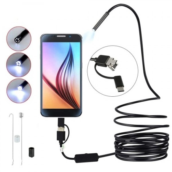 Endoscope 0.3MP Endoscope 3 in 1 Endoscope with Adjustable LEDs 1 meter