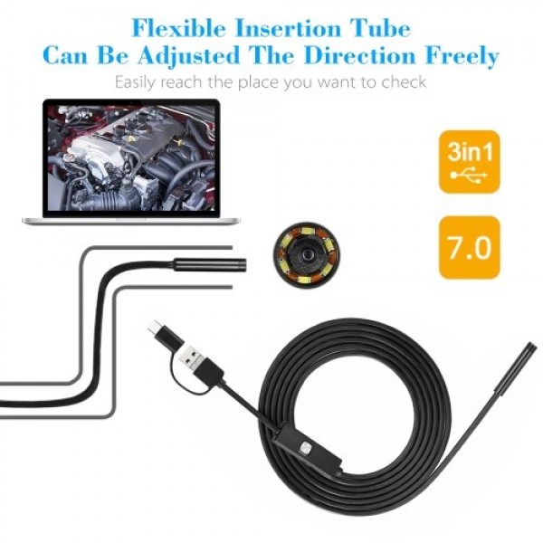 Endoscope 0.3MP Endoscope 3 in 1 Endoscope with Adjustable LEDs 1 meter