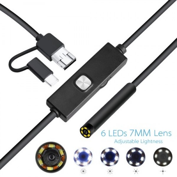 Endoscope 0.3MP Endoscope 3 in 1 Endoscope with Adjustable LEDs 1 meter