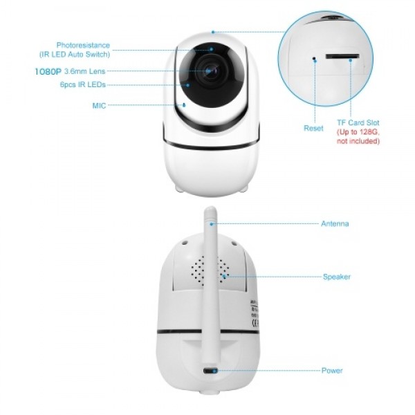 Home Security WIFI Camera 1080P Wireless IP Camera Baby Monitor with Motion Detection Tracking Voice Alarm P/T/Z Security Camera