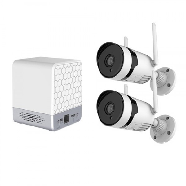 Wireless Security Camera System with 2PCS IP Cameras PIR Sensor Humanoid Detection and Play 2 Way Audio Remote Control