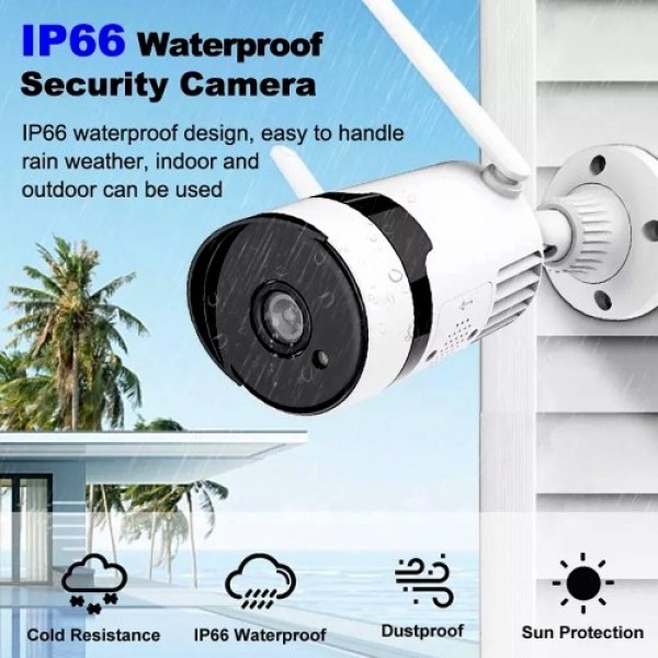 Wireless Security Camera System with 2PCS IP Cameras PIR Sensor Humanoid Detection and Play 2 Way Audio Remote Control