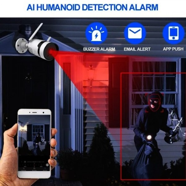 Wireless Security Camera System with 2PCS IP Cameras PIR Sensor Humanoid Detection and Play 2 Way Audio Remote Control