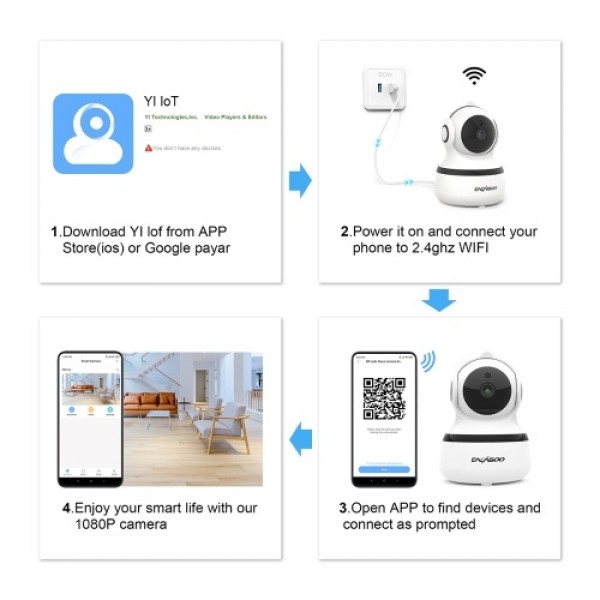 CACAGOO  1080P FHD WiFi IP Camera Wireless 2.4 G WiFi Security Panoramic Viewing Camera with Motion Detection, 2-Way Audio, Nigh