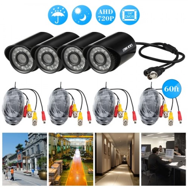 OWSOO  4*720P 1500TVL AHD Waterproof CCTV Camera + 4*60ft Surveillance Cable