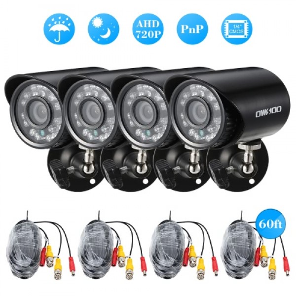 OWSOO  4*720P 1500TVL AHD Waterproof CCTV Camera + 4*60ft Surveillance Cable