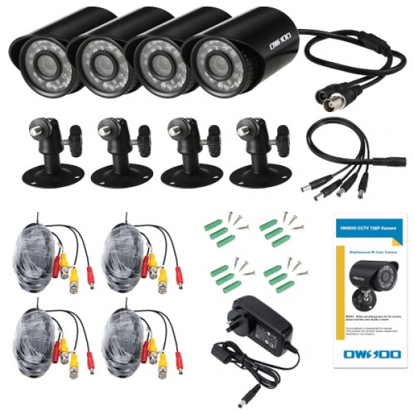 OWSOO  4*720P 1500TVL AHD Waterproof CCTV Camera + 4*60ft Surveillance Cable