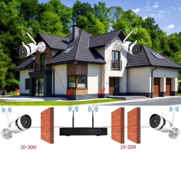 3MP Wireless Security Camera System, 8CH NVR 4Pcs Home Outdoor WiFi Surveillance Camera with Night Vision, Waterproof, Motion Al