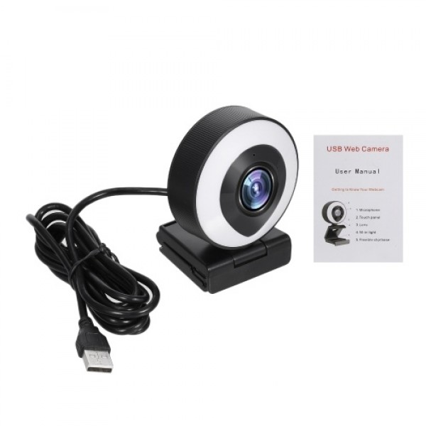 Webcam Streaming 1080P Full HD with Dual Microphone and Ring Light USB Web Camera Stream for Laptop YouTube OBS