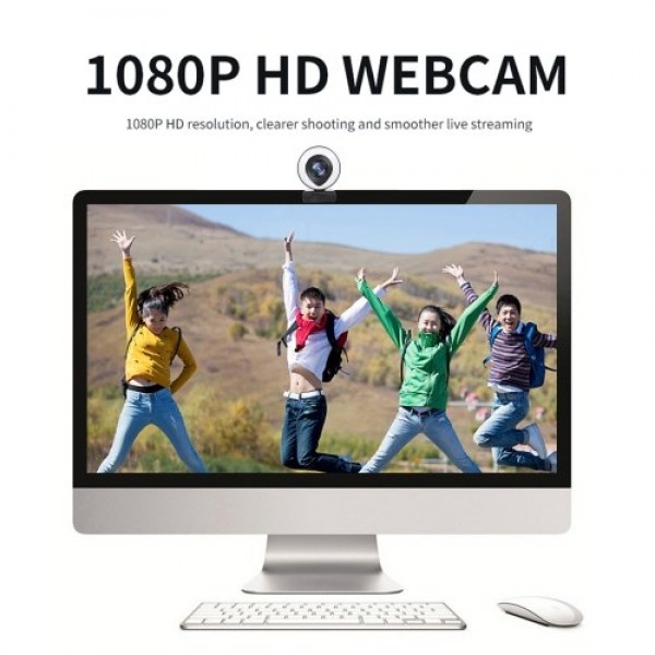 Webcam Streaming 1080P Full HD with Dual Microphone and Ring Light USB Web Camera Stream for Laptop YouTube OBS