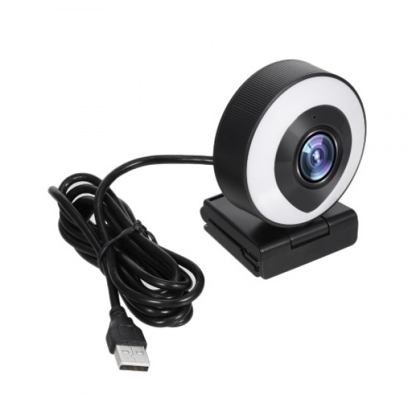 Webcam Streaming 1080P Full HD with Dual Microphone and Ring Light USB Web Camera Stream for Laptop YouTube OBS