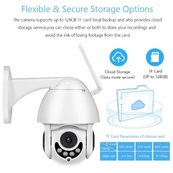 Full HD 1080P Security Cameras 2MP Outdoor Waterproof Wireless WiFi PTZ  Camera with Night Vision Motion Detection Two-way Audio