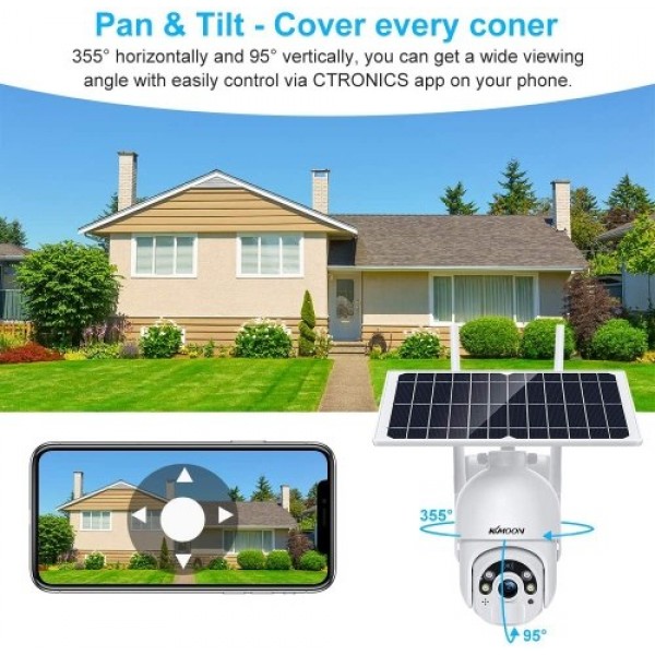 Solar Security Camera 1080P HD Outdoor Wireless WiFi PTZ Surveillance Camera