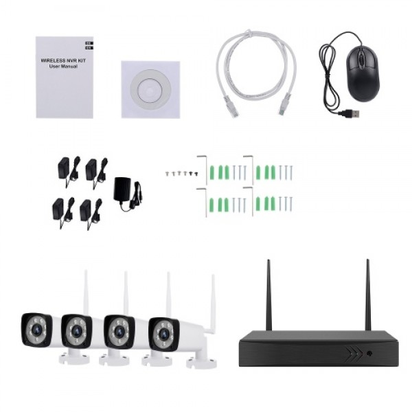 HT-1604M 4CH NVR+4 Cameras Wireless NVR Kit Security Surveillance System