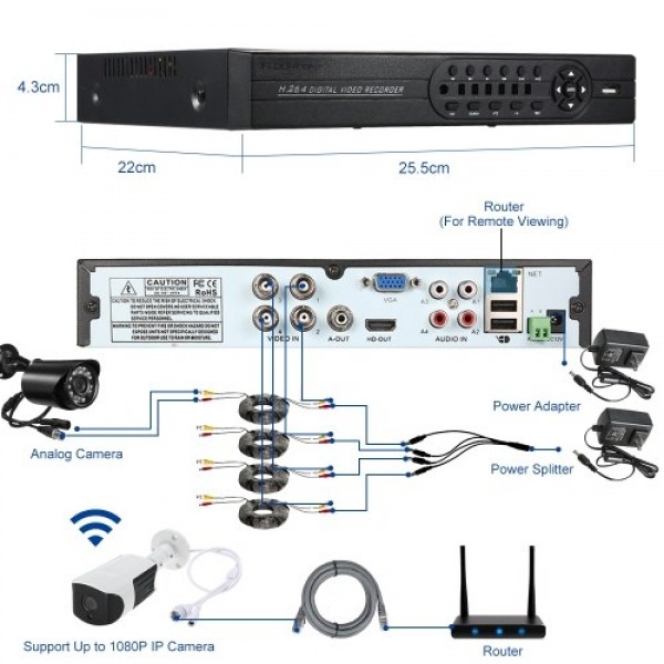 4CH 1080P Hybrid 5-in-1 DVR CCTV Camera System