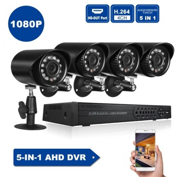 4CH 1080P Hybrid 5-in-1 DVR CCTV Camera System