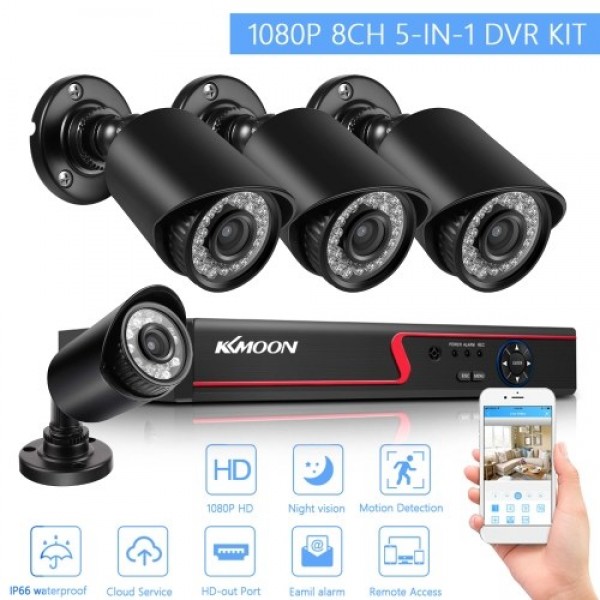 1080P Home Wired Security Cameras System 8CH DVR and 4PCS 2MP 1080P Outdoor Indoor Waterproof Surveillance Camera