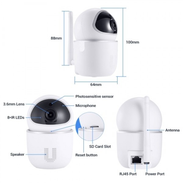 720P WiFi IP Camera 355 Degree Panoramic Home Security Wireless Camera