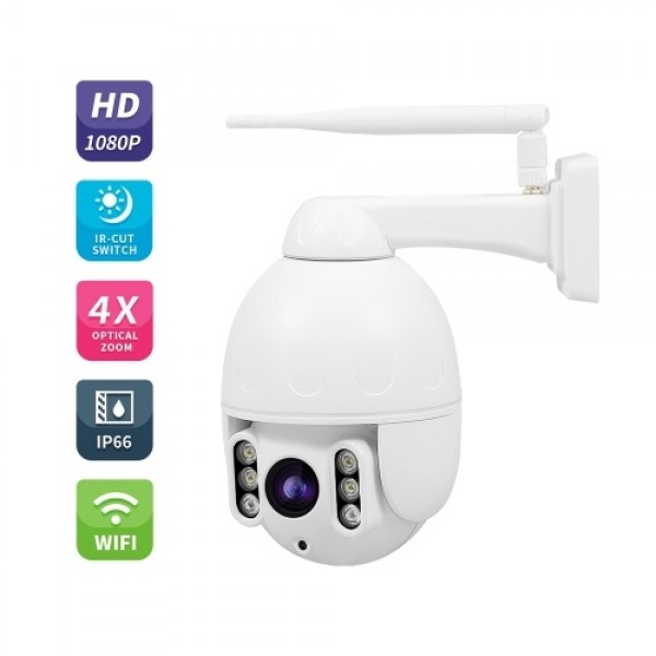 PTZ WiFi Camera Outdoor 1080P IP Security Camera Pan Tilt 4X Optical Zoom Dome Surveillance Monitor