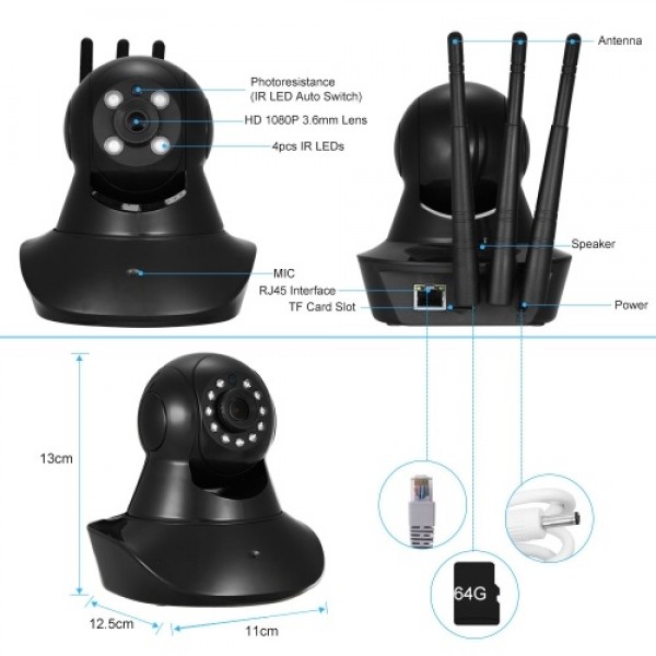 HD 1080P 2.0 Megapixels IP Cloud Camera 4pcs Array IR Lamps CCTV Surveillance Security Network PTZ Camera