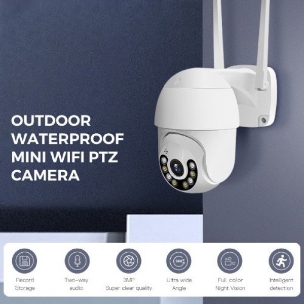 WiFi Security Camera Outdoor, 3MP Wireless Pan Tilt 360° View IP Camera Home Surveillance Camera with Color Night Vision, Motion