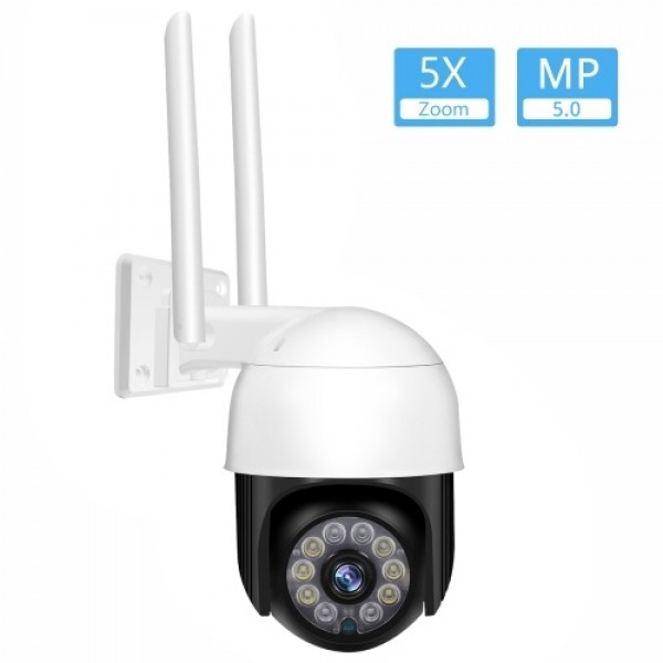 Outdoor Security Camera, 5MP 360° View Pan/Tilt Wireless 2.4G WiFi Home Surveillance Camera with Color Night Vision, Two-way Aud