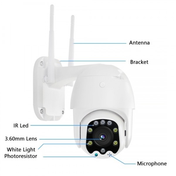 2MP Security Camera Outdoor, 360°View 1080P WiFi Home Surveillance Camera with Color Night Vision, 2-Way Audio, Motion Detection