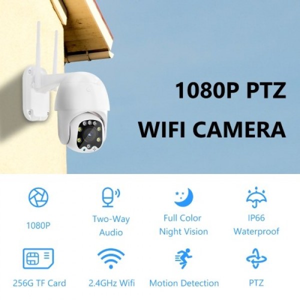 2MP Security Camera Outdoor, 360°View 1080P WiFi Home Surveillance Camera with Color Night Vision, 2-Way Audio, Motion Detection